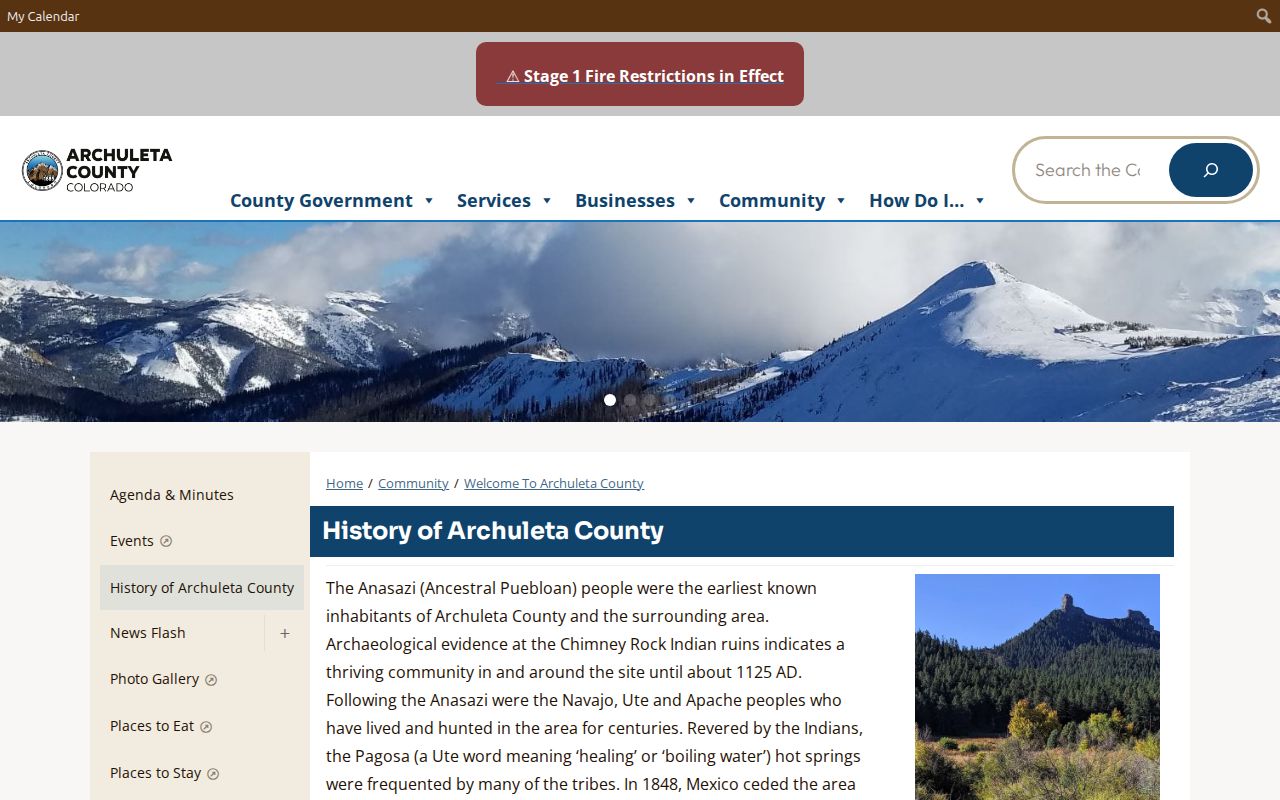 Archuleta County court docket and county history