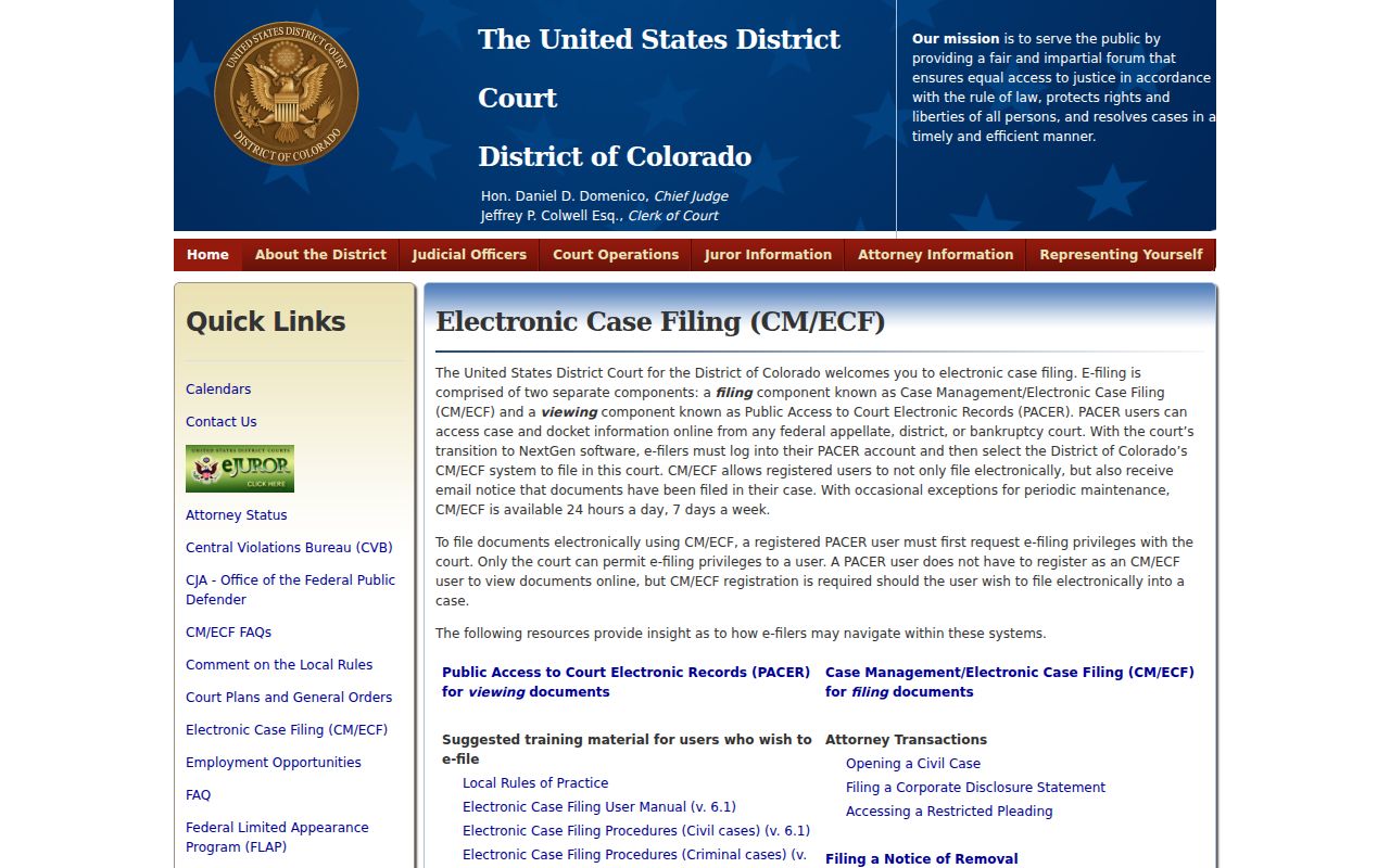 Archuleta County court records comparison with District of Colorado CM ECF