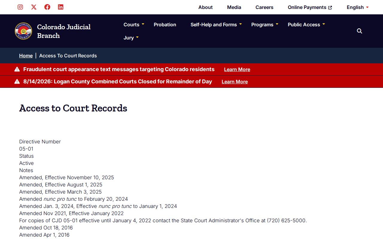 Archuleta County case search court records access directive
