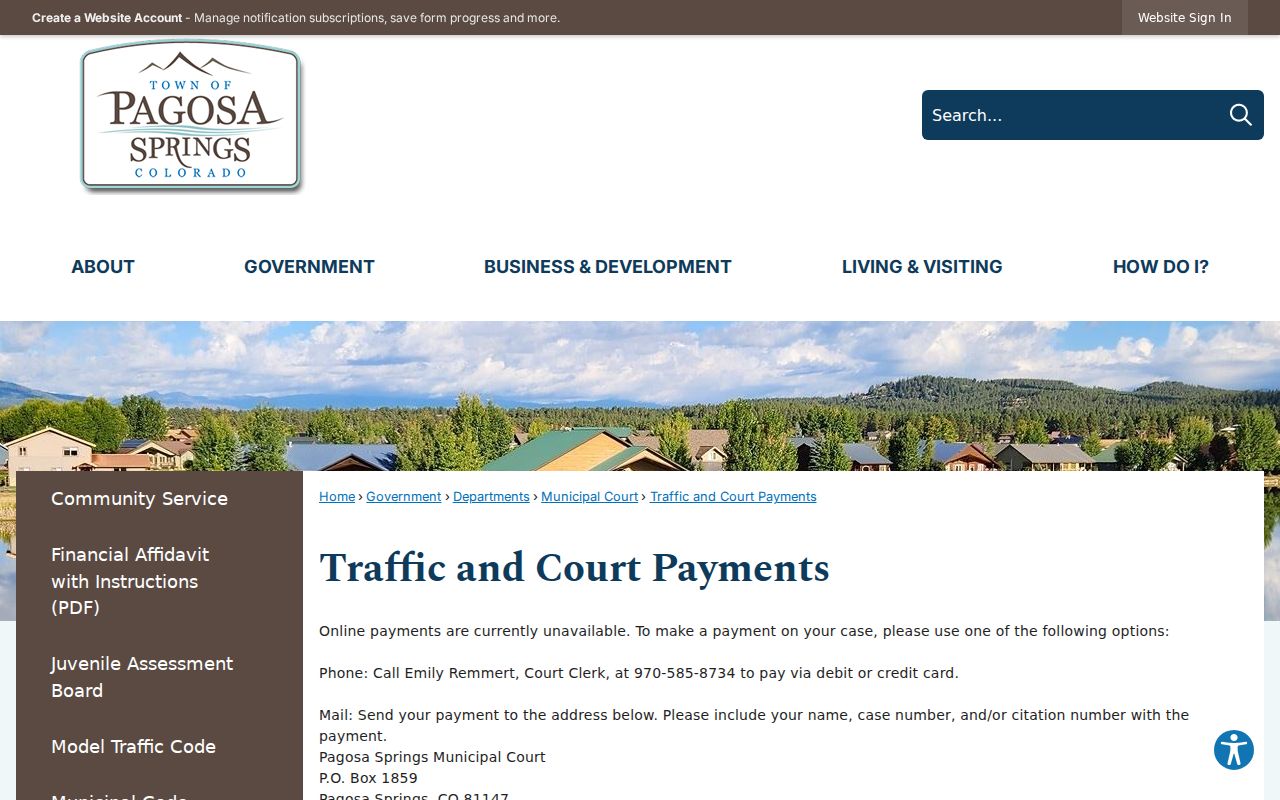 Pagosa Springs court docket traffic and payment methods